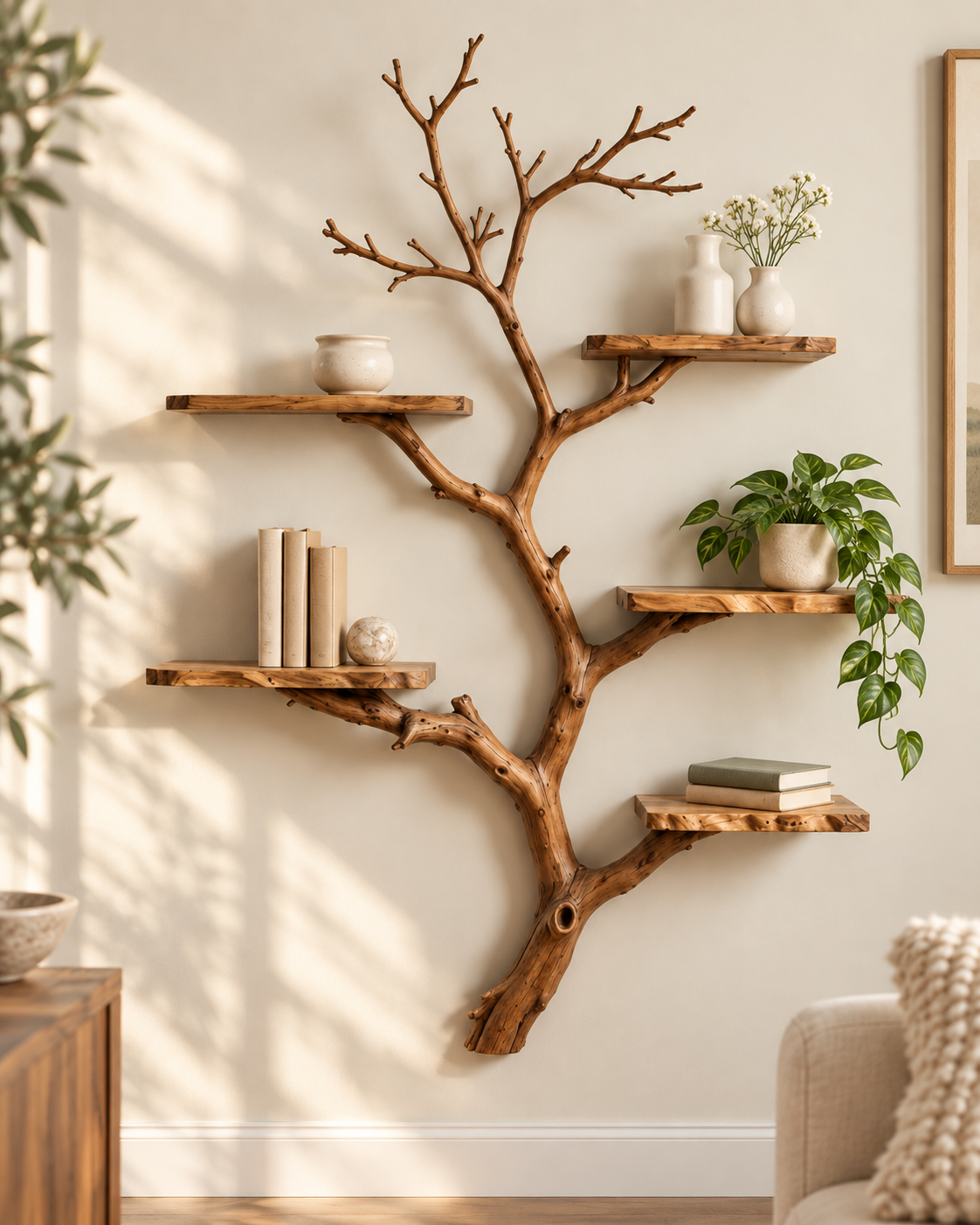 Tall Driftwood Tree Wall Display Shelf