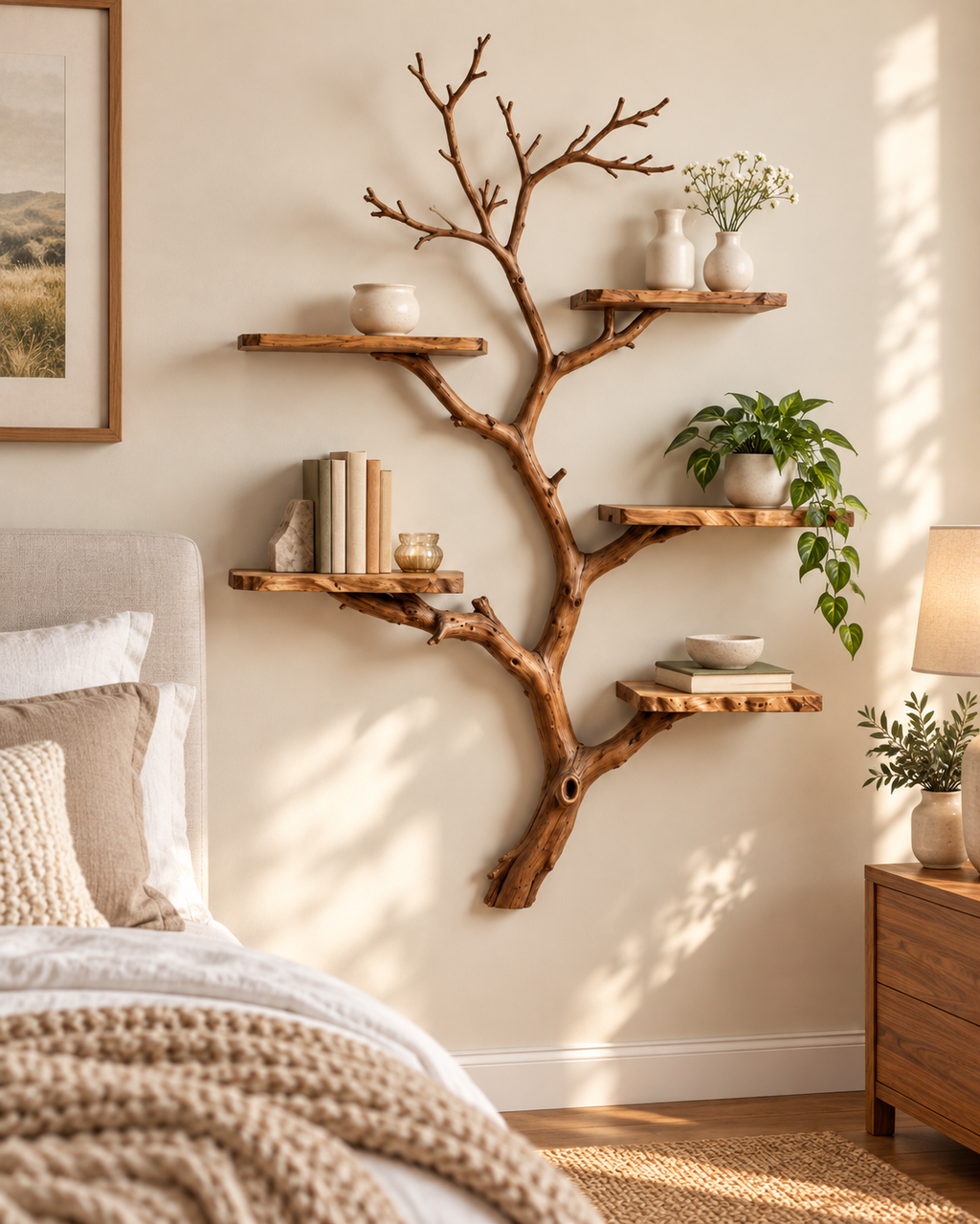 Tall Driftwood Tree Wall Display Shelf