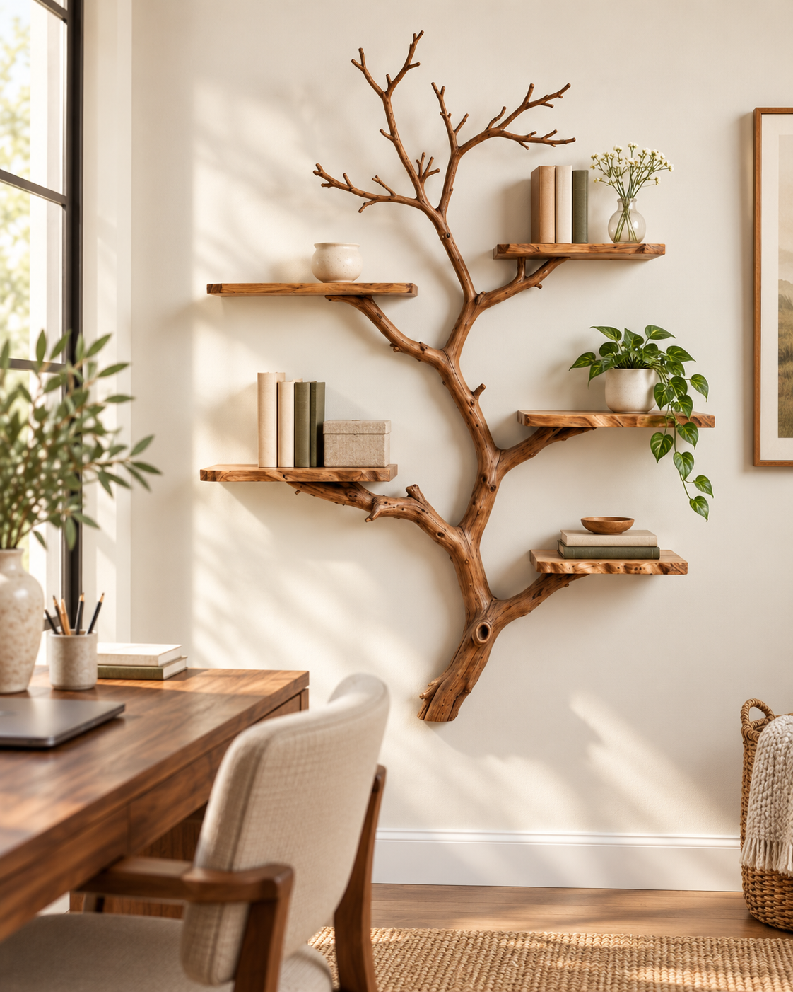 Tall Driftwood Tree Wall Display Shelf