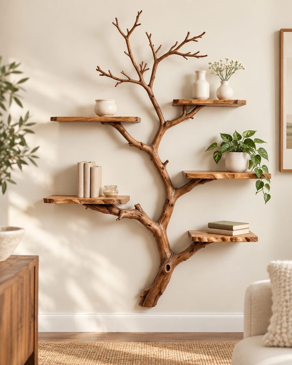 Tall Driftwood Tree Wall Display Shelf