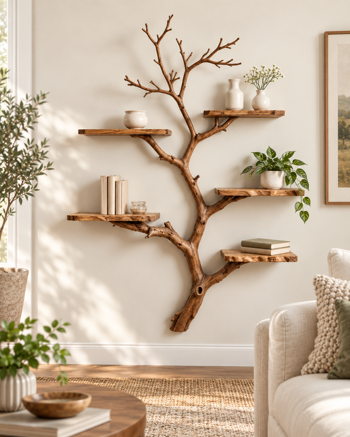 Tall Driftwood Tree Wall Display Shelf
