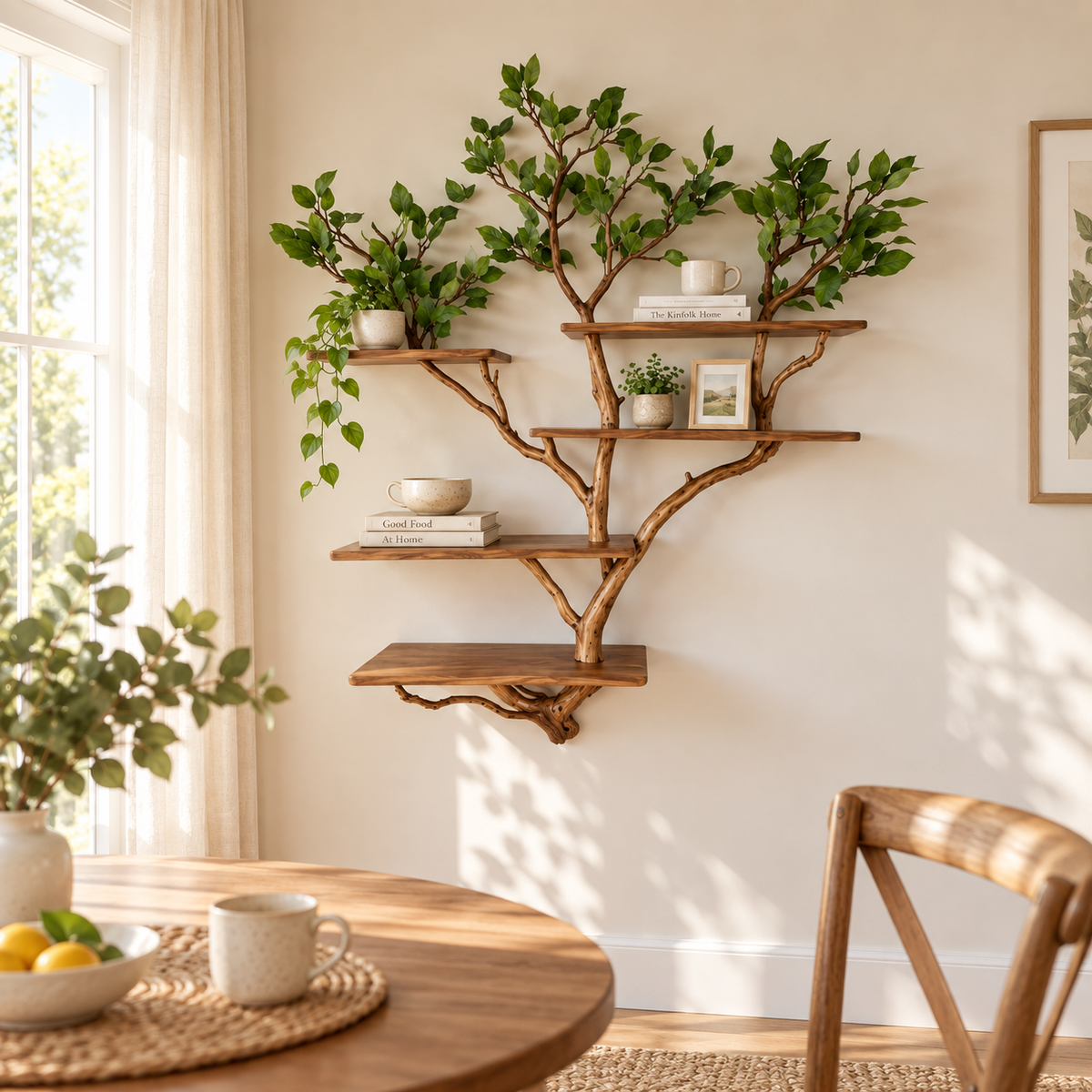 Tall Multi-Tier Tree Branch Wall Shelf