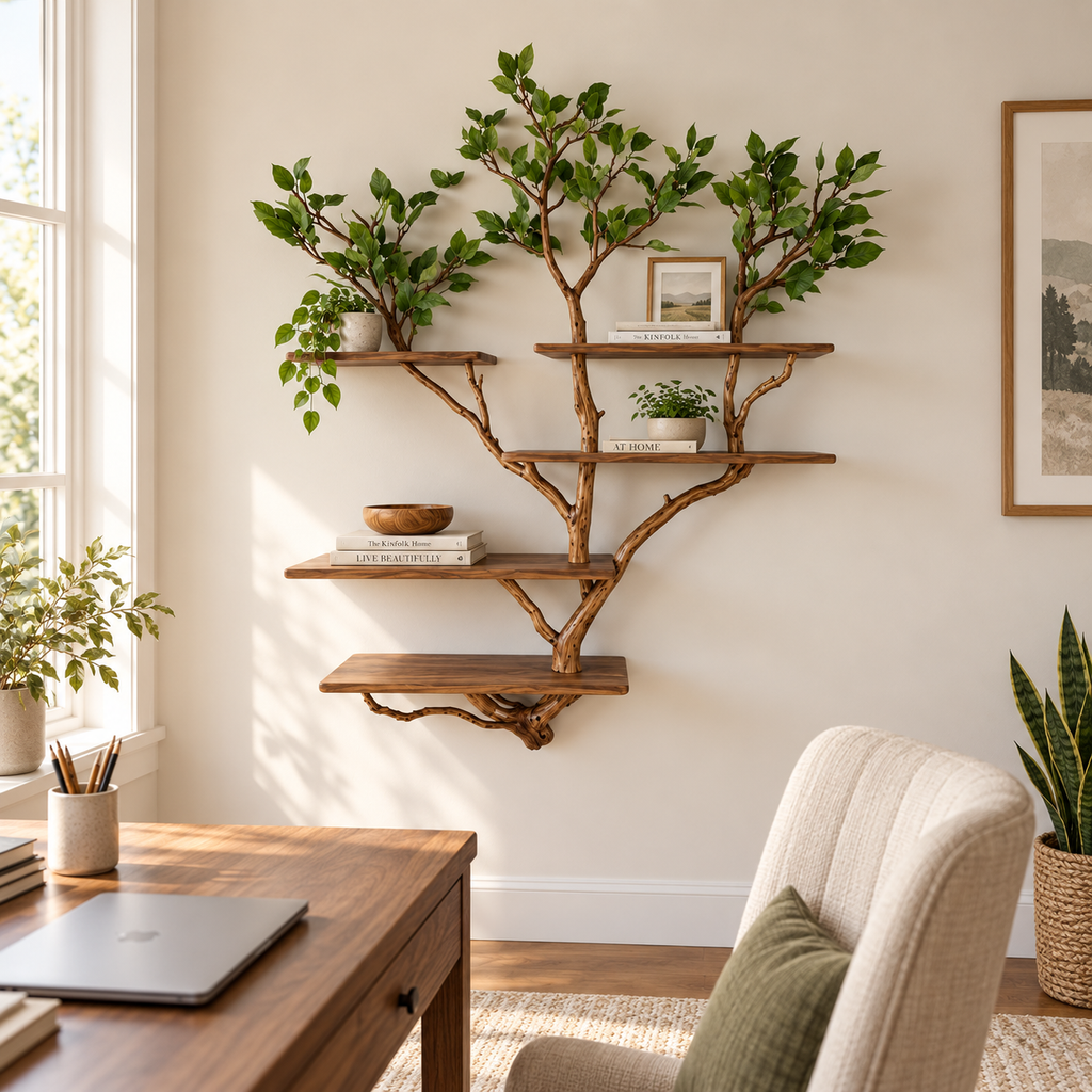 Tall Multi-Tier Tree Branch Wall Shelf