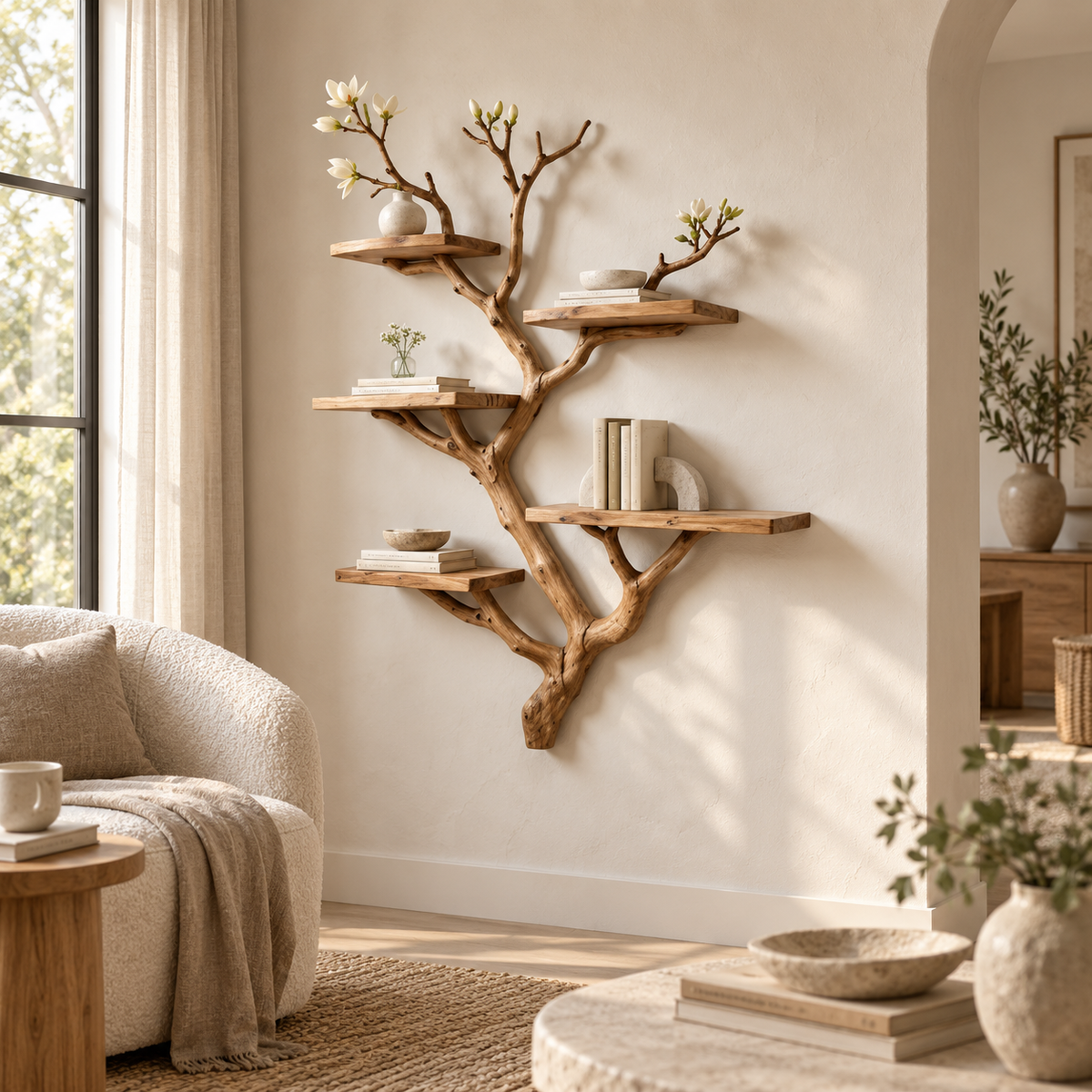 Tall Tree Branch Wall Bookshelf