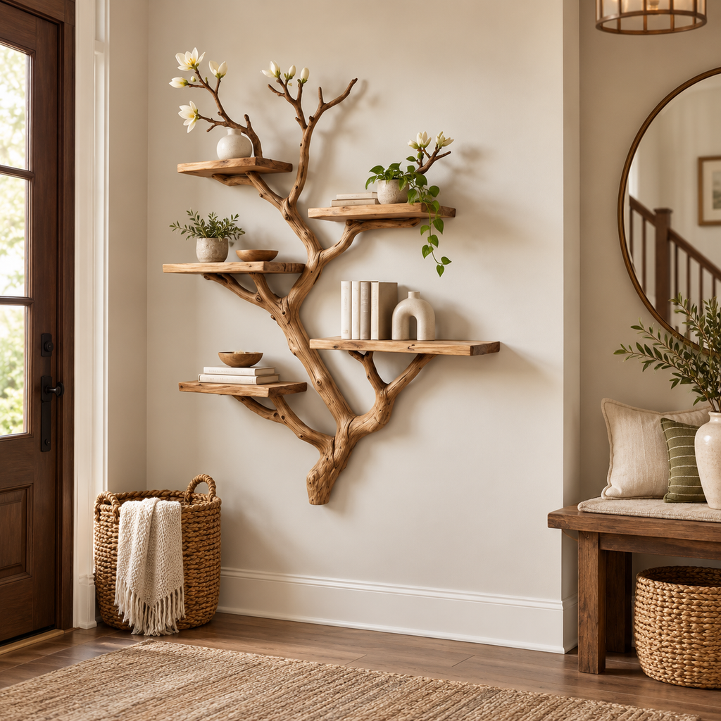 Tall Tree Branch Wall Bookshelf