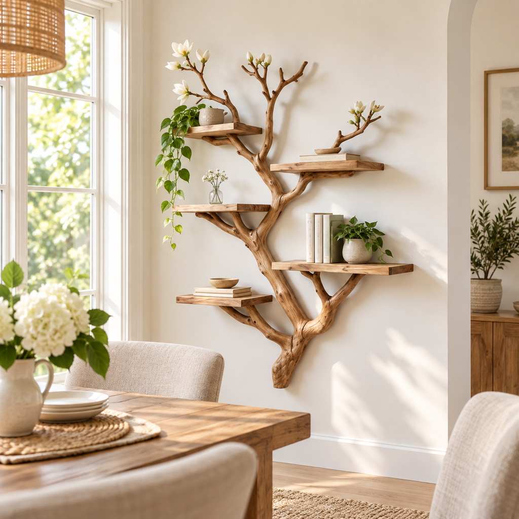 Tall Tree Branch Wall Bookshelf