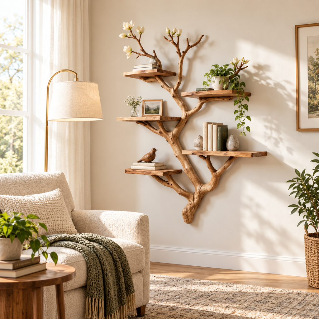 Tall Tree Branch Wall Bookshelf