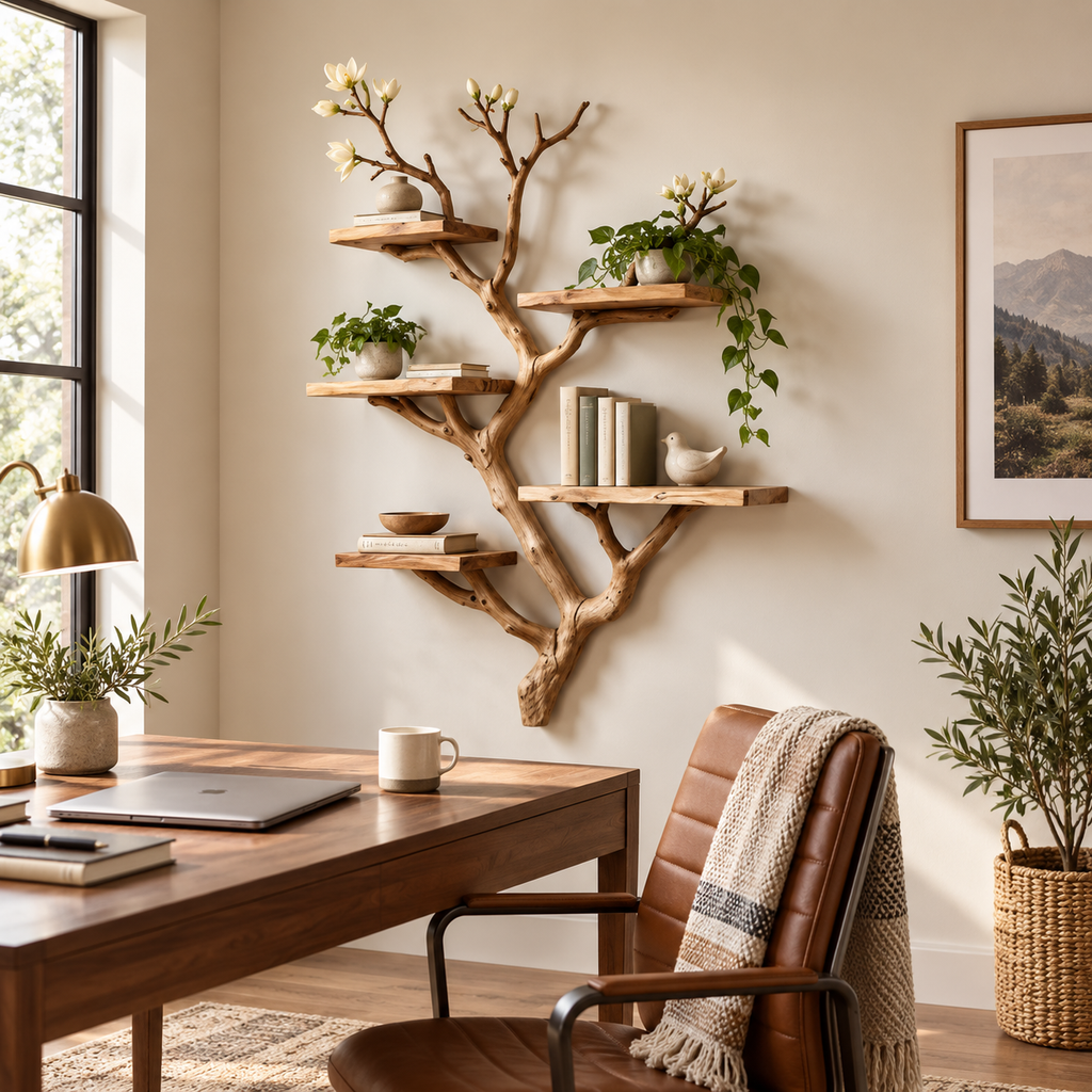 Tall Tree Branch Wall Bookshelf