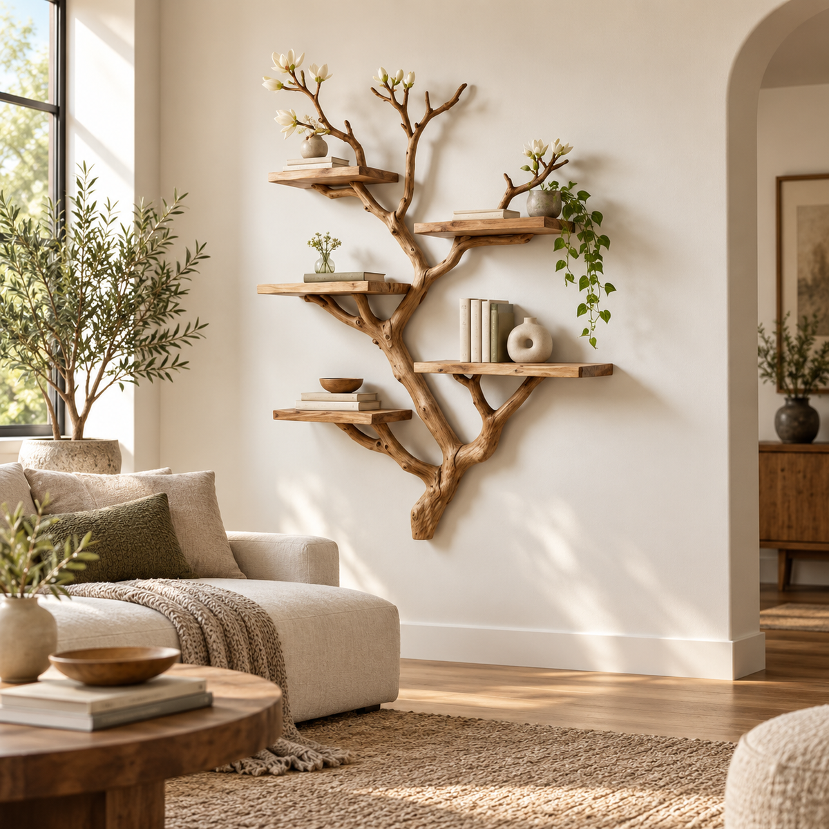 Tall Tree Branch Wall Bookshelf
