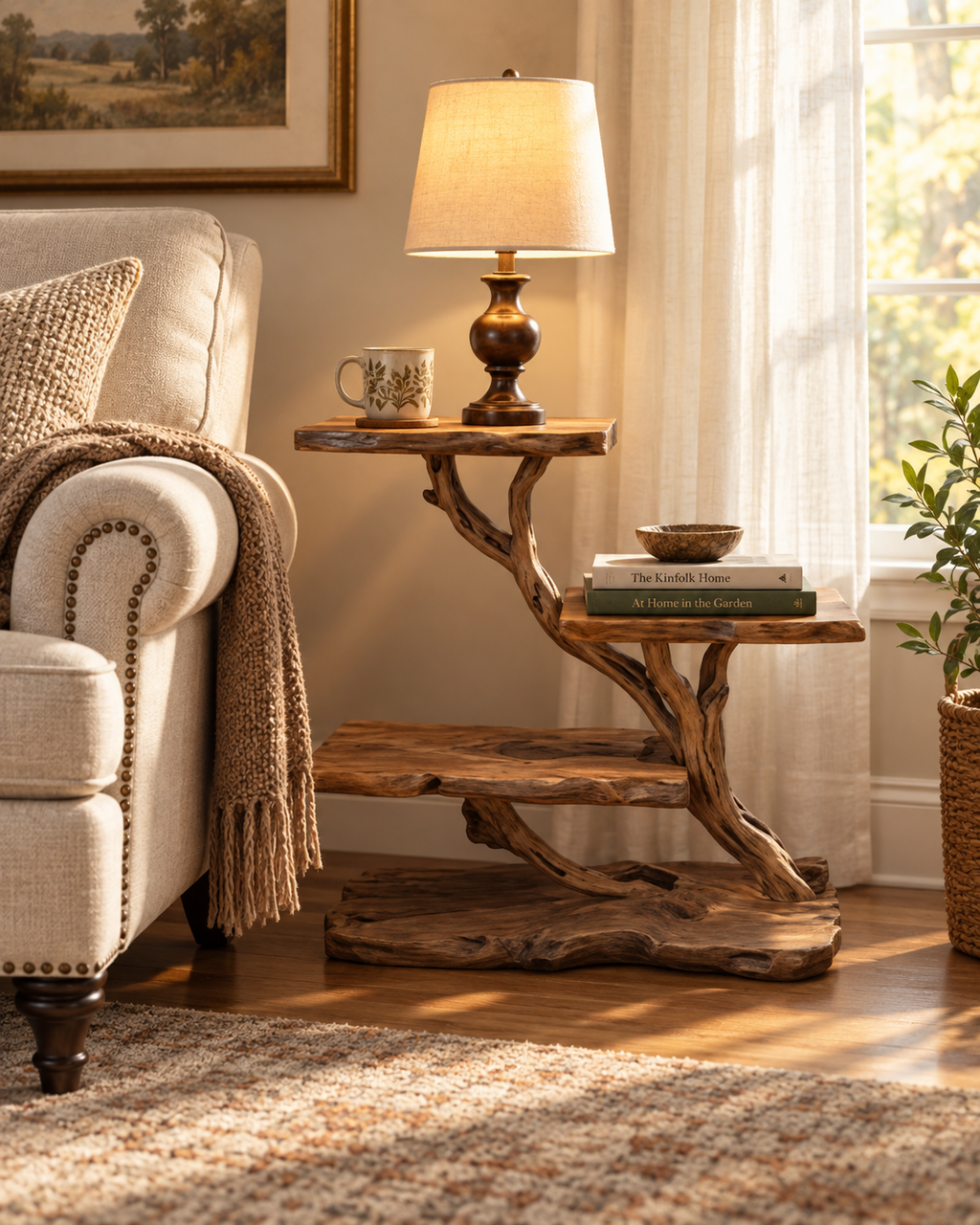 Three-Tier Driftwood Bedside Table