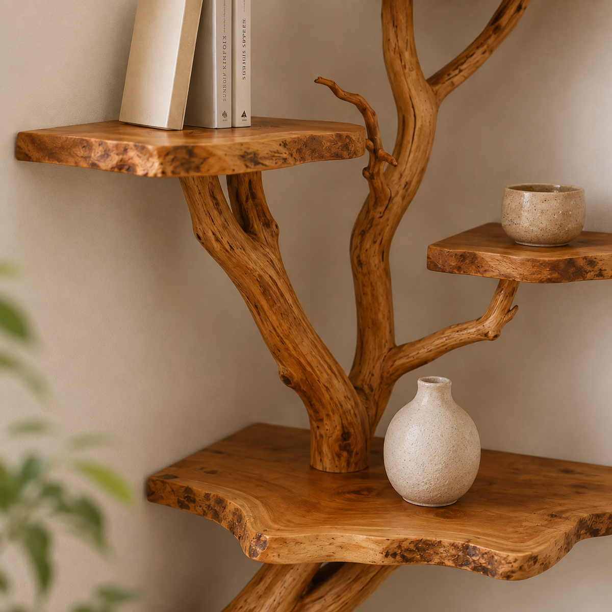 Tree Branch Display Shelf – Natural Wood Wall-Mounted Shelf
