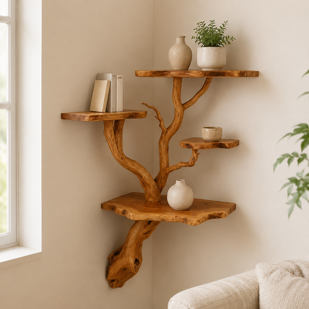 Tree Branch Display Shelf – Natural Wood Wall-Mounted Shelf
