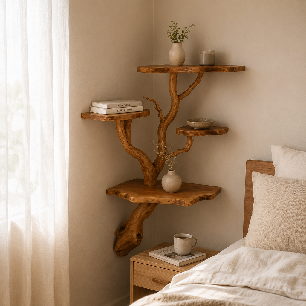 Tree Branch Display Shelf – Natural Wood Wall-Mounted Shelf