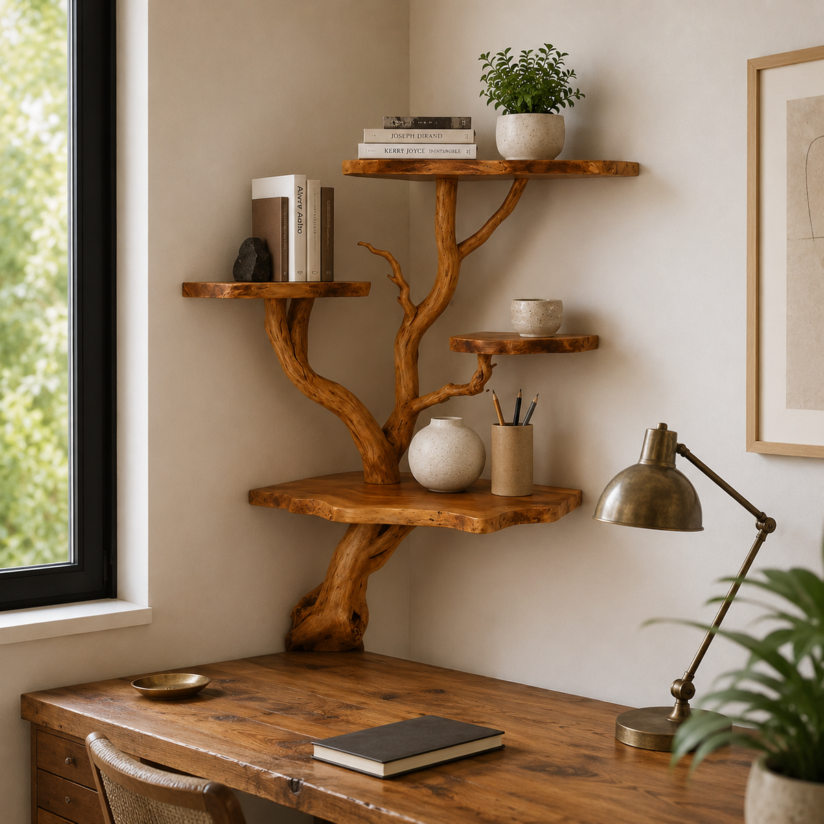 Tree Branch Display Shelf – Natural Wood Wall-Mounted Shelf
