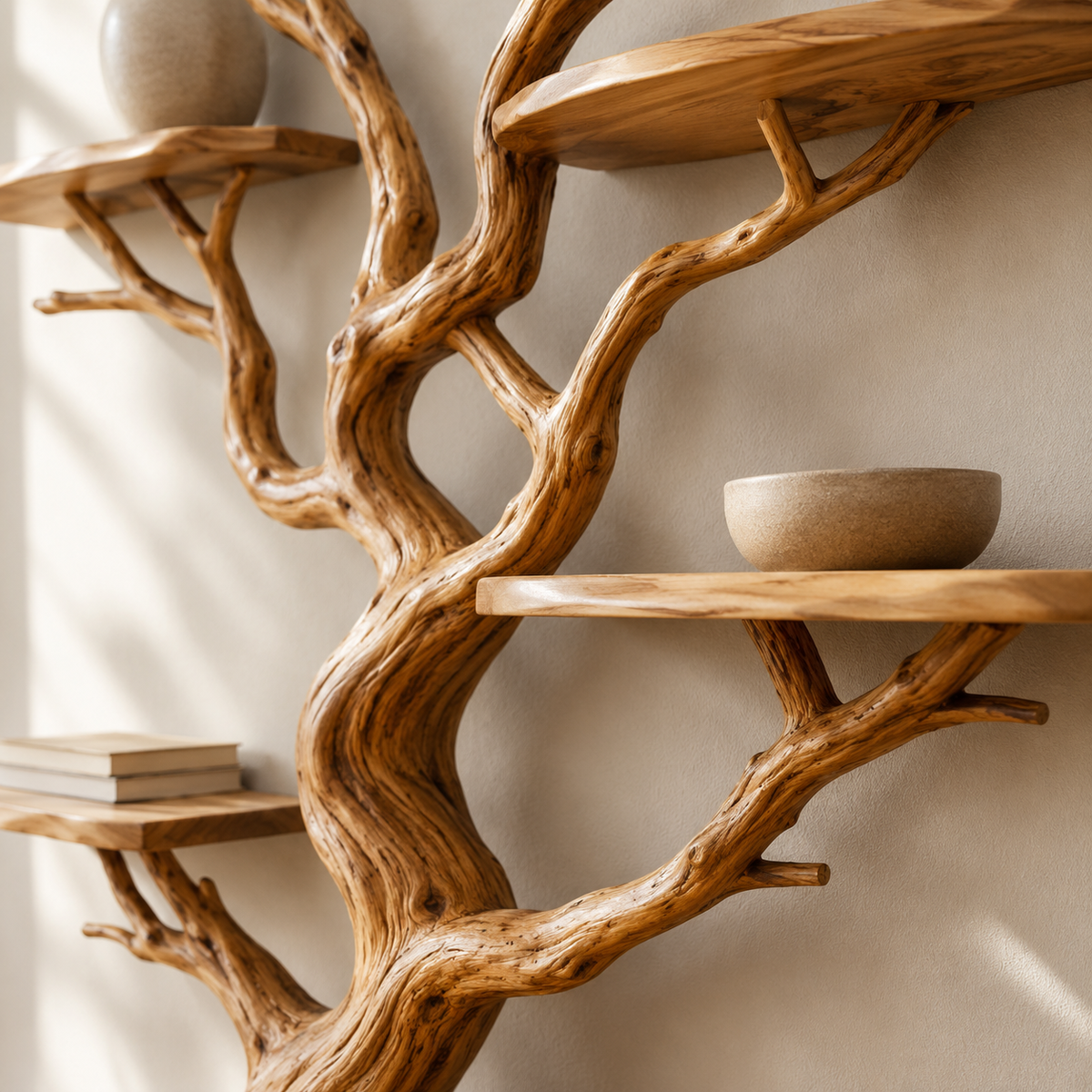 Tree Branch Wall Bookshelf – Natural Wood Floating Shelves