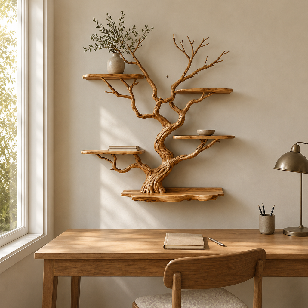 Tree Branch Wall Bookshelf – Natural Wood Floating Shelves