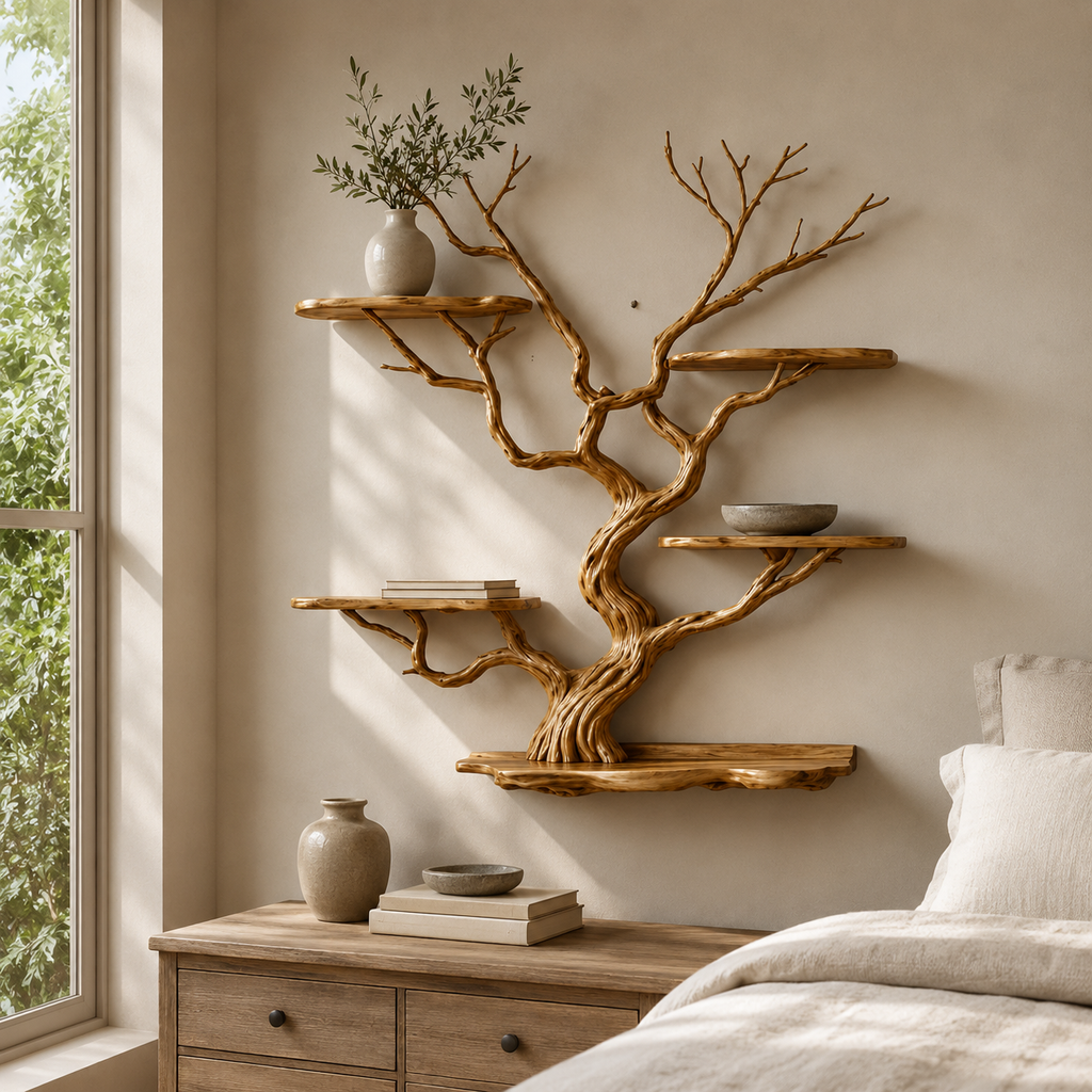 Tree Branch Wall Bookshelf – Natural Wood Floating Shelves