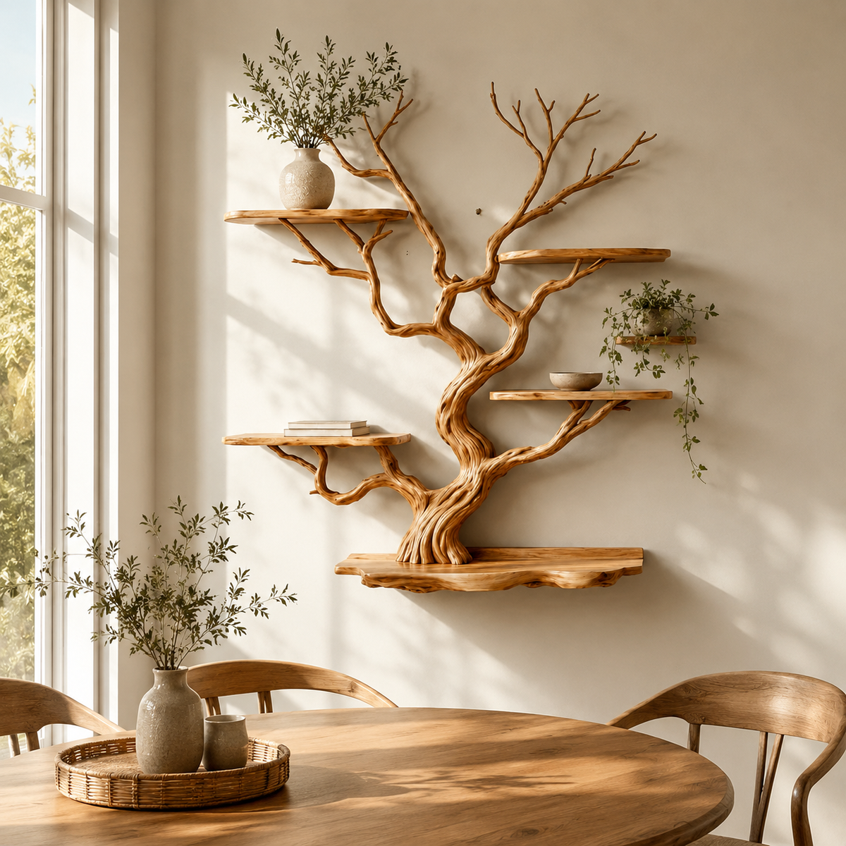 Tree Branch Wall Bookshelf – Natural Wood Floating Shelves