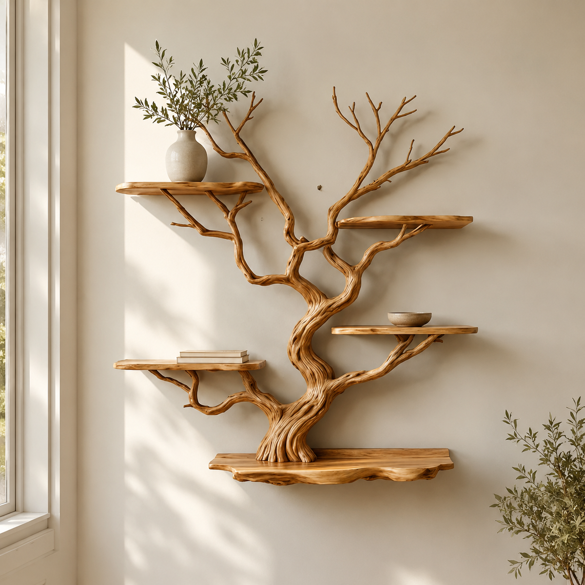 Tree Branch Wall Bookshelf – Natural Wood Floating Shelves