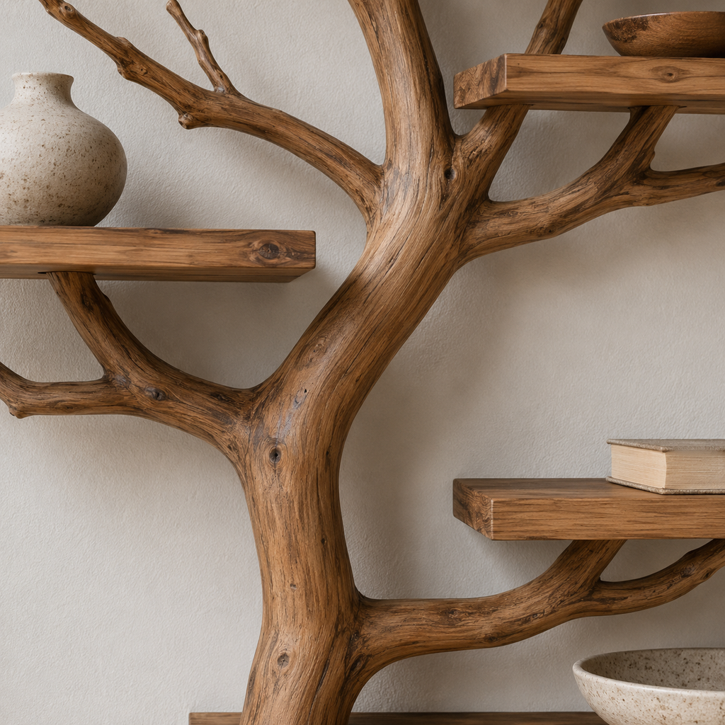 Tree Branch Wall Bookshelf – Natural Wood Floating Shelves