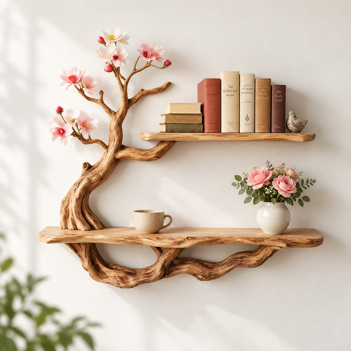 Two-Tier Driftwood Tree Wall Shelf