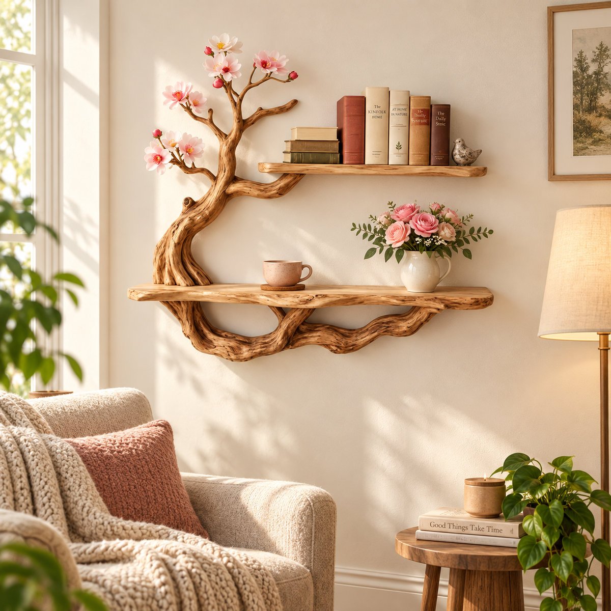 Two-Tier Driftwood Tree Wall Shelf