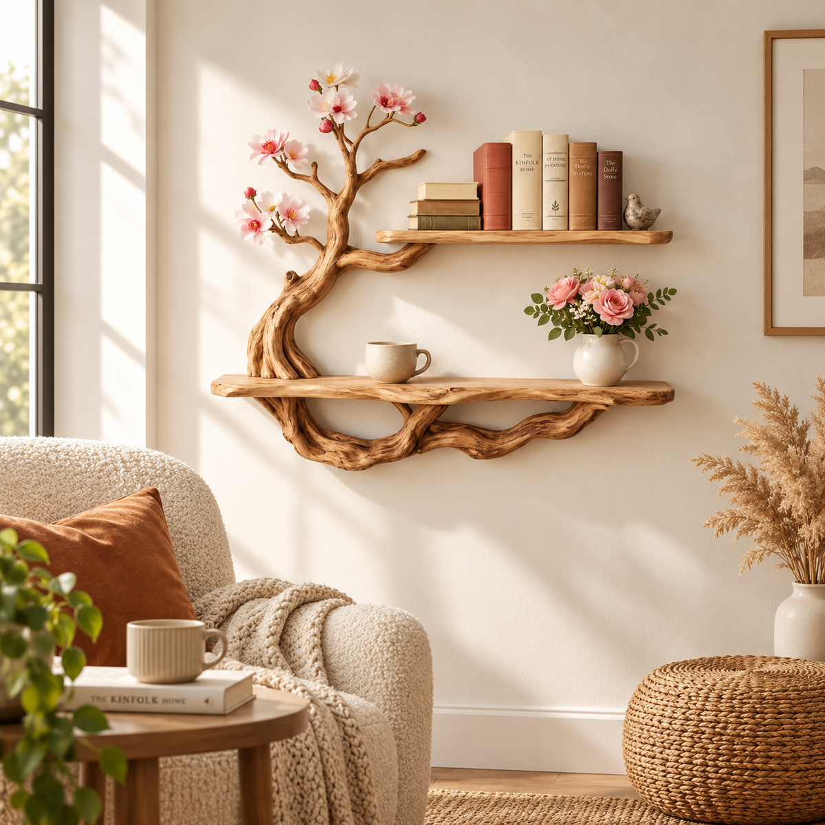 Two-Tier Driftwood Tree Wall Shelf