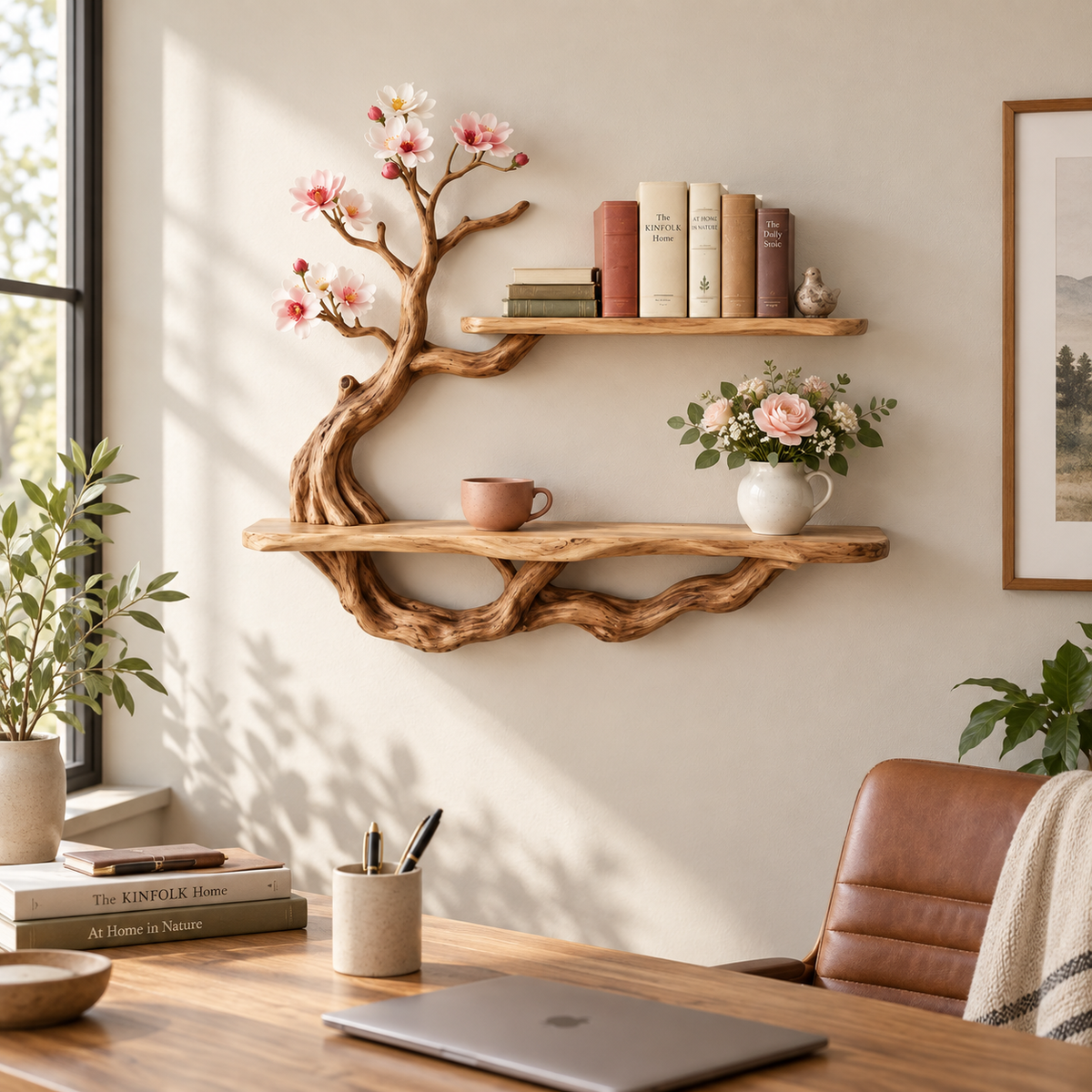 Two-Tier Driftwood Tree Wall Shelf