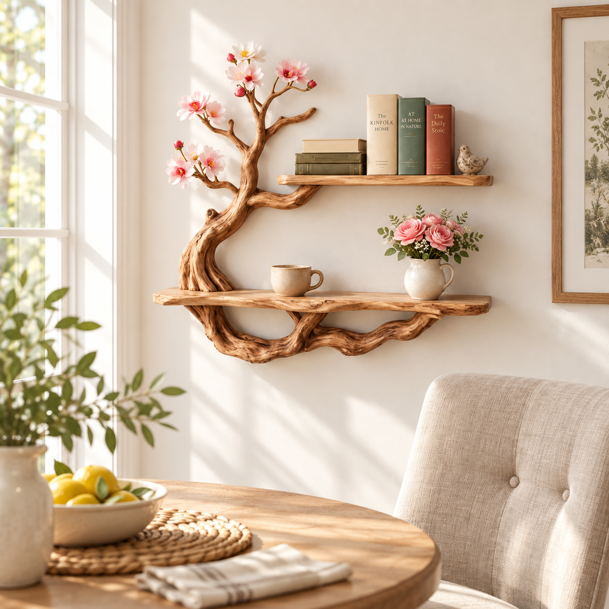 Two-Tier Driftwood Tree Wall Shelf