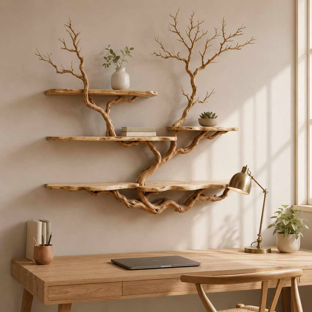 Wall Mounted Tree Bookshelf – Natural Branch Floating Shelves