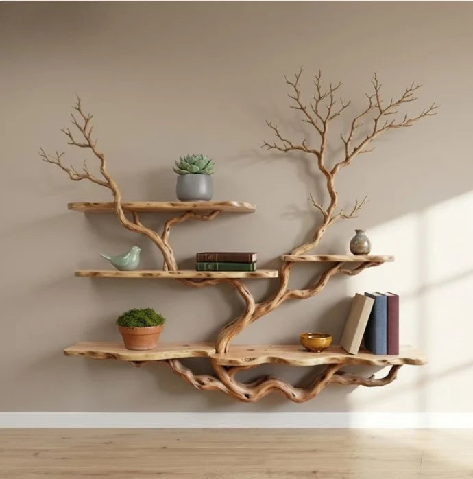 Wall Mounted Tree Bookshelf – Natural Branch Floating Shelves