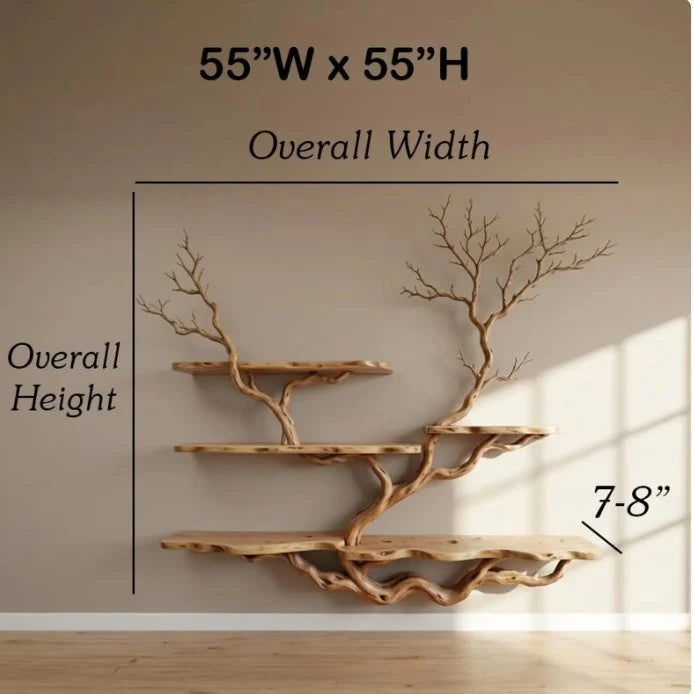 Wall Mounted Tree Bookshelf – Natural Branch Floating Shelves