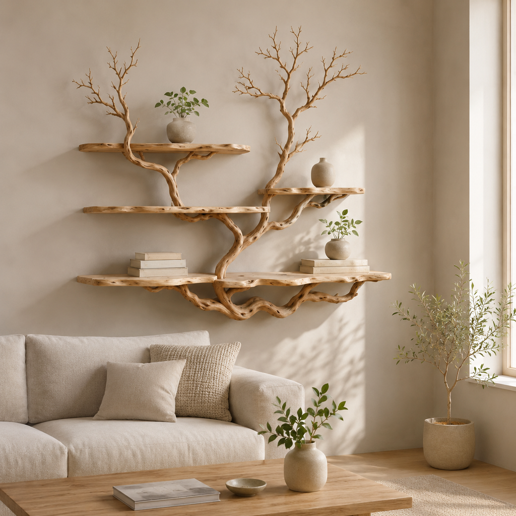 Wall Mounted Tree Bookshelf – Natural Branch Floating Shelves