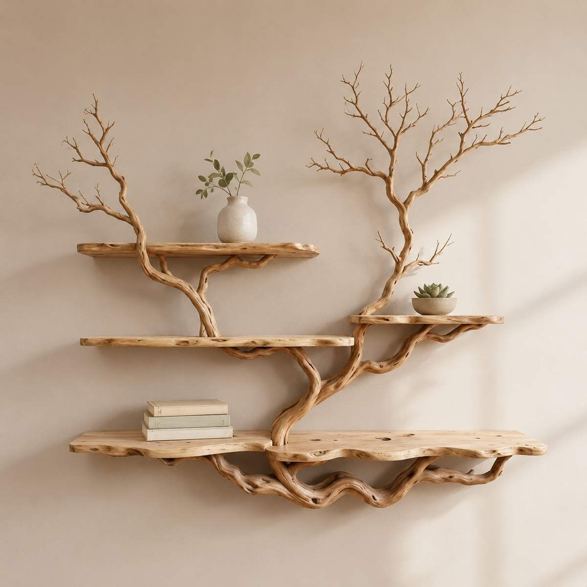 Wall Mounted Tree Bookshelf – Natural Branch Floating Shelves