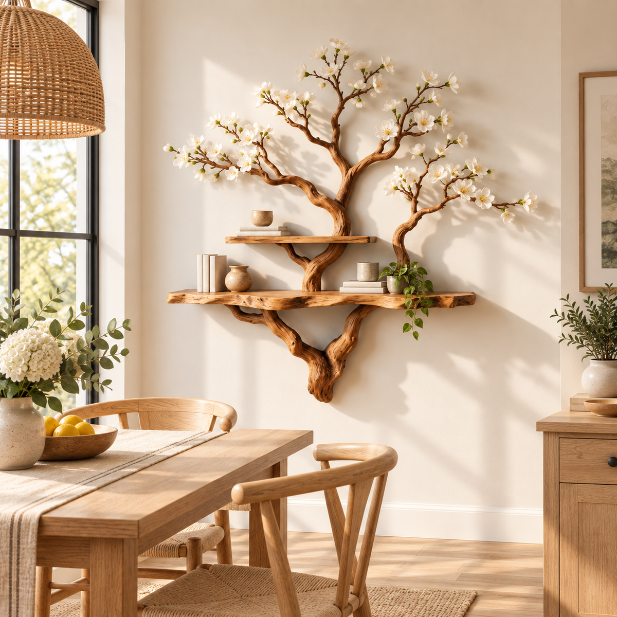 Wide Driftwood Branch Wall Bookshelf