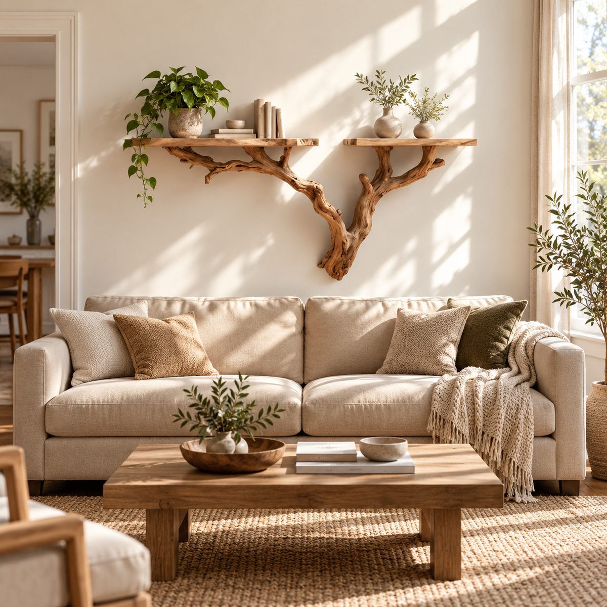 Wide Driftwood Tree Wall Shelf