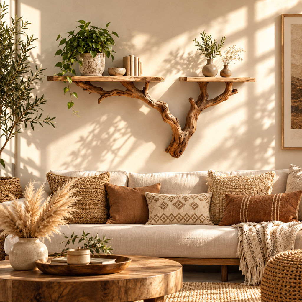 Wide Driftwood Tree Wall Shelf