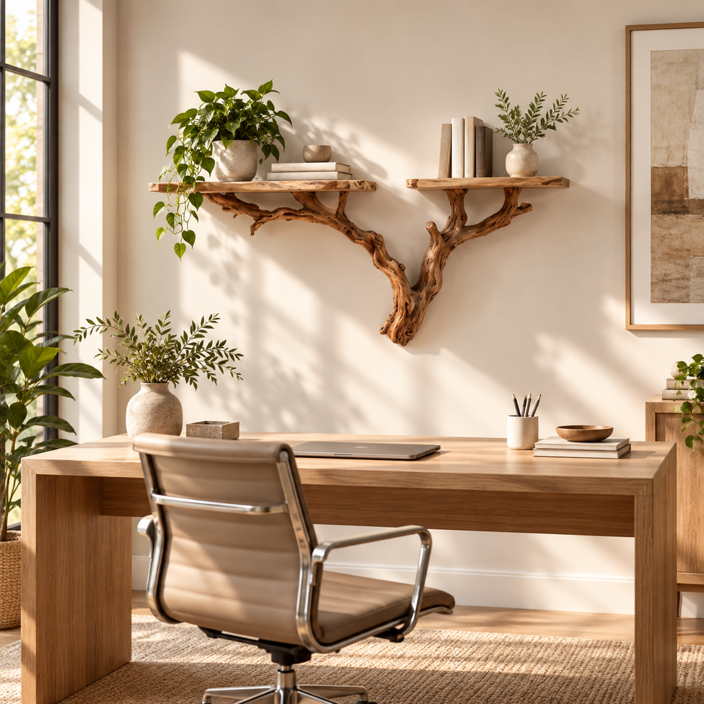 Wide Driftwood Tree Wall Shelf