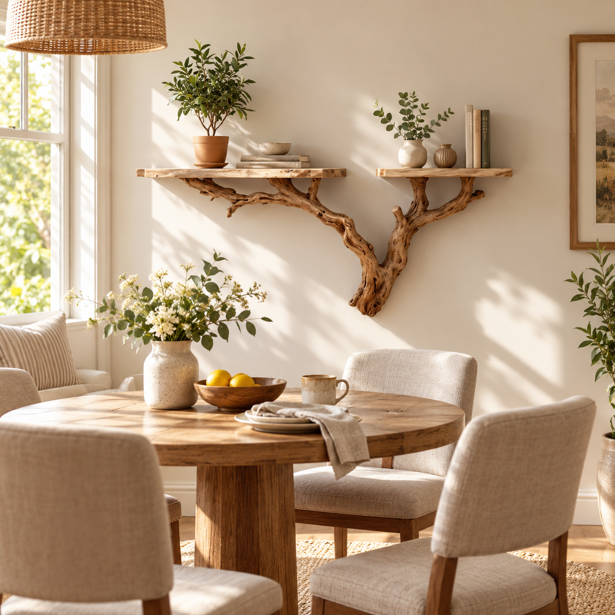 Wide Driftwood Tree Wall Shelf