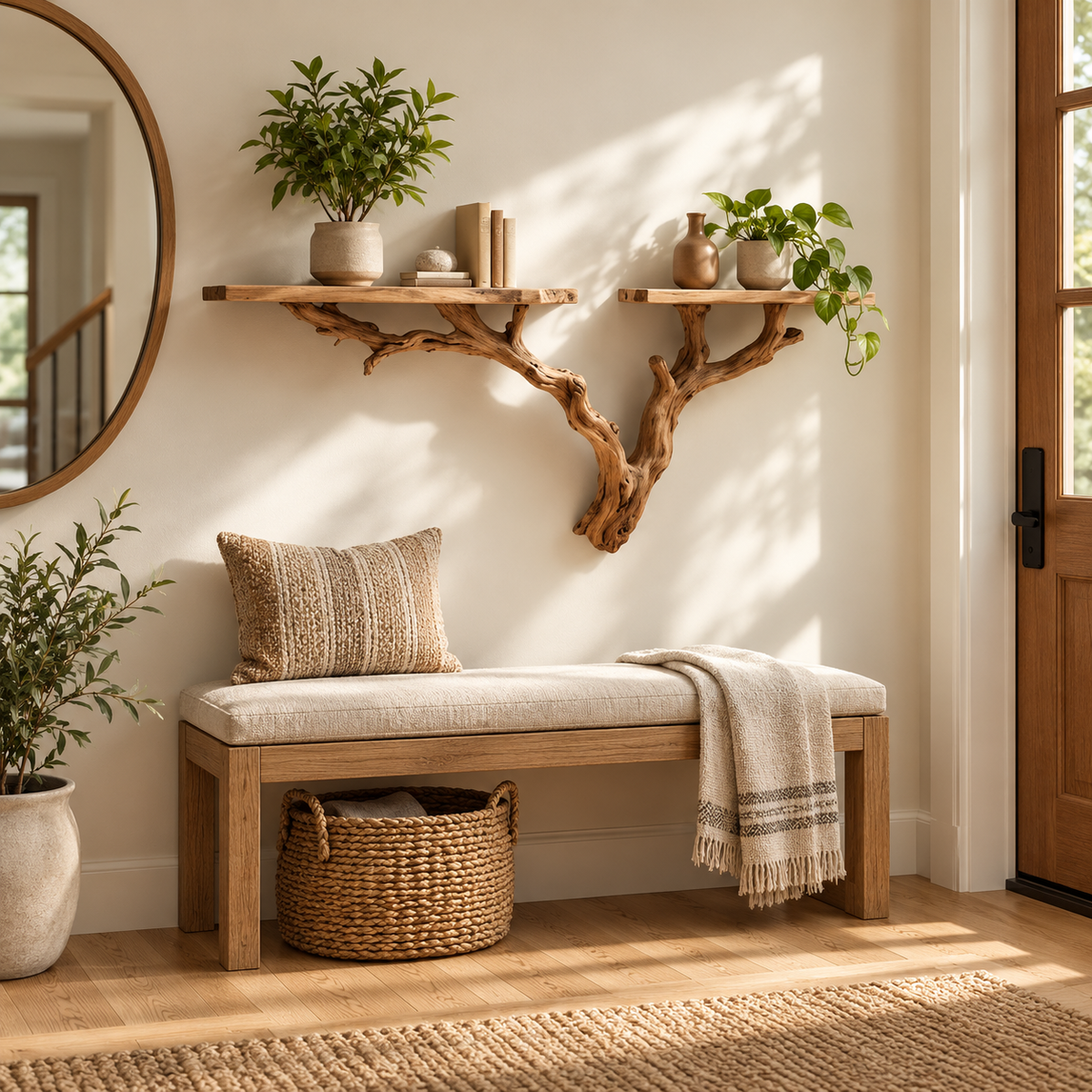 Wide Driftwood Tree Wall Shelf