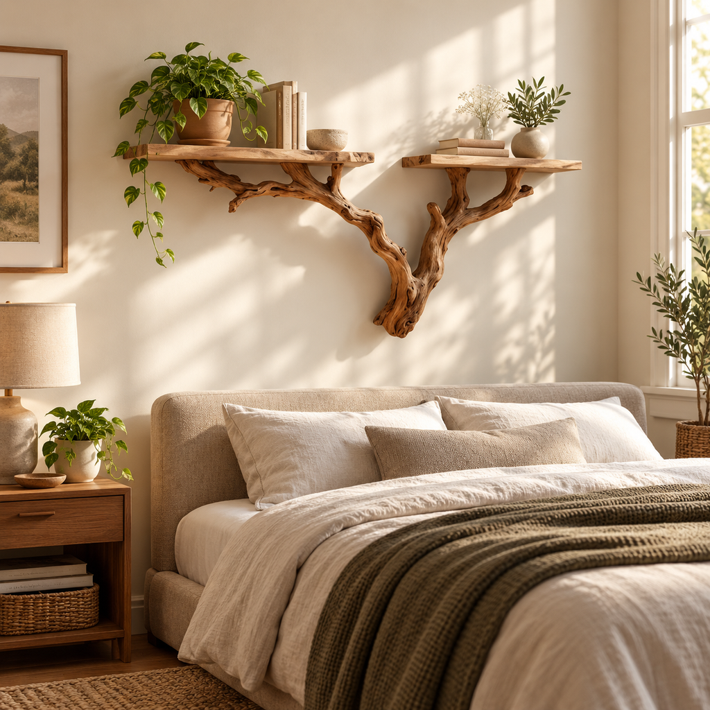 Wide Driftwood Tree Wall Shelf