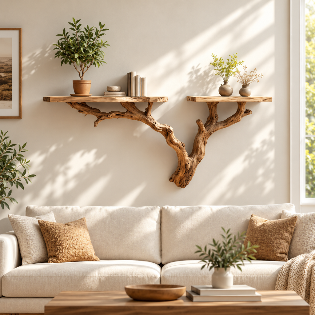 Wide Driftwood Tree Wall Shelf