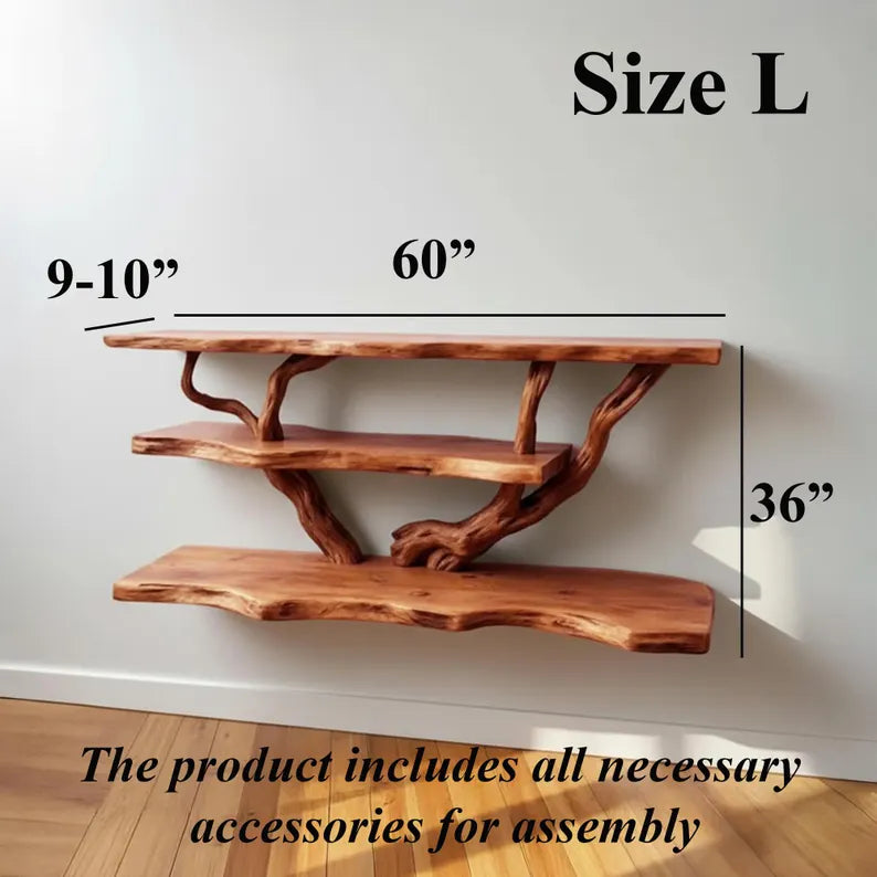Sculptural Tree Bookshelf – Natural Wood Floating Wall Shelf